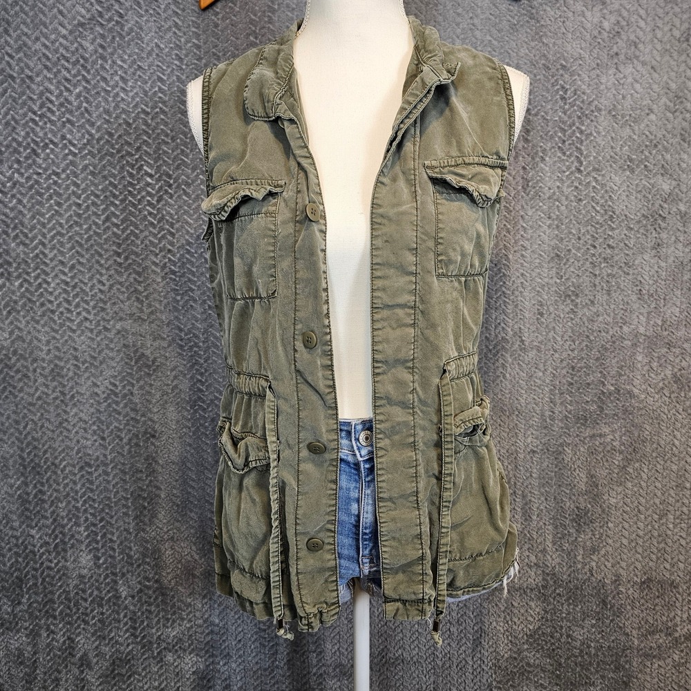 Mossimo Women Olive Green Utility Vest Lyocell Cargo Pocket Drawstring Size S